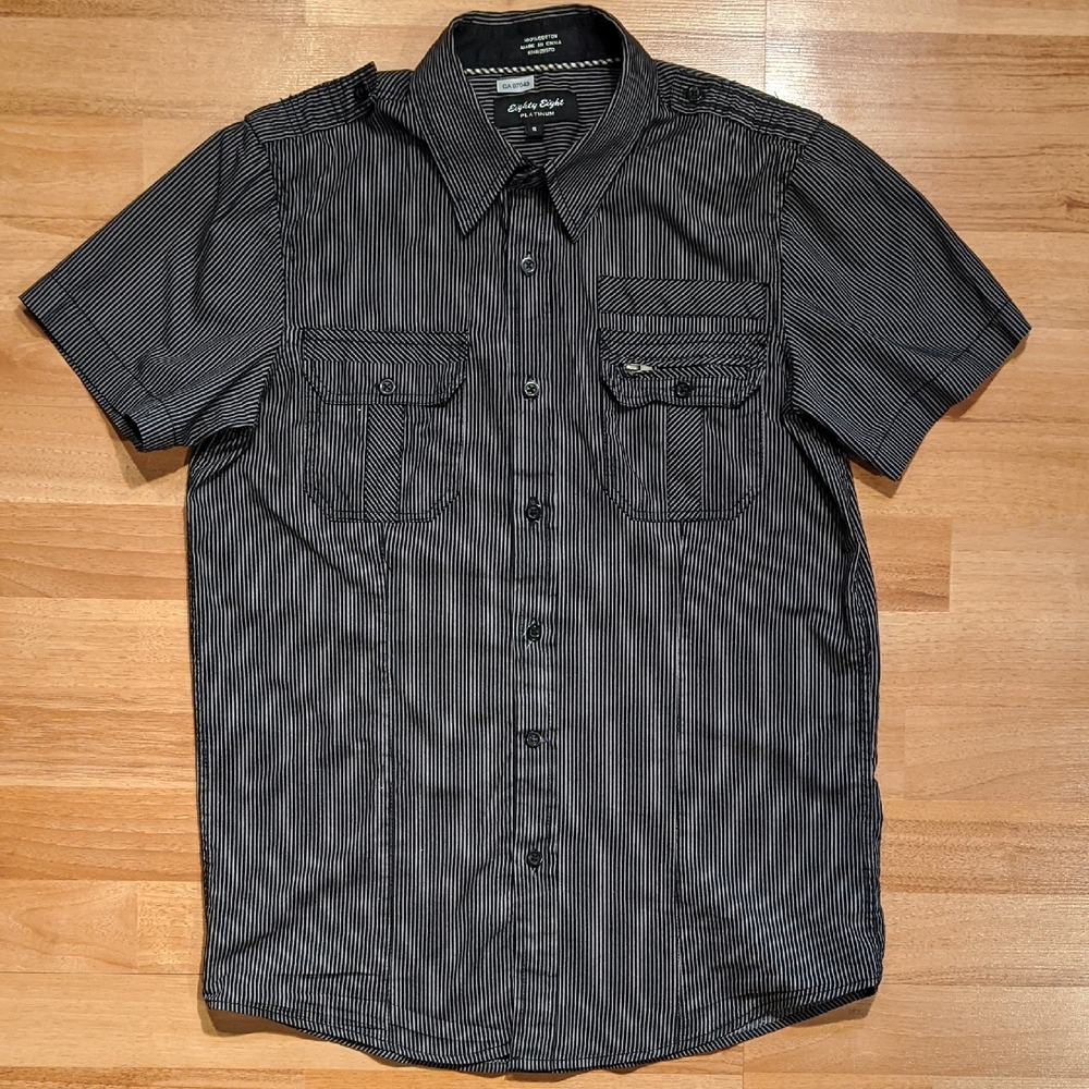Eighty Eight Black and Gray Casual Button Down Shirt